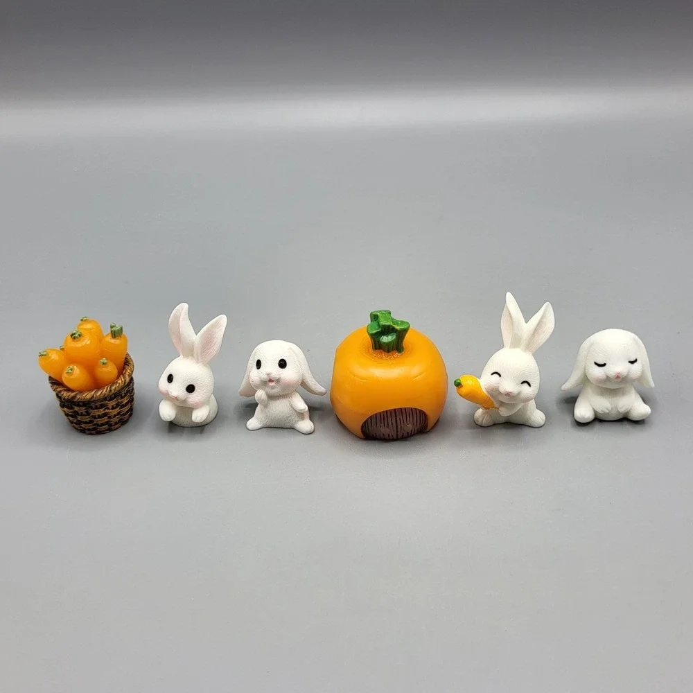Easter Decor Miniature Rabbit Figurines Set Doll House Carrot Basket Orange